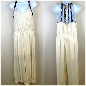 Women Beachy Gauze Wide Leg Jumpsuit Size L Ivory Resort Cruise Vacation Boho